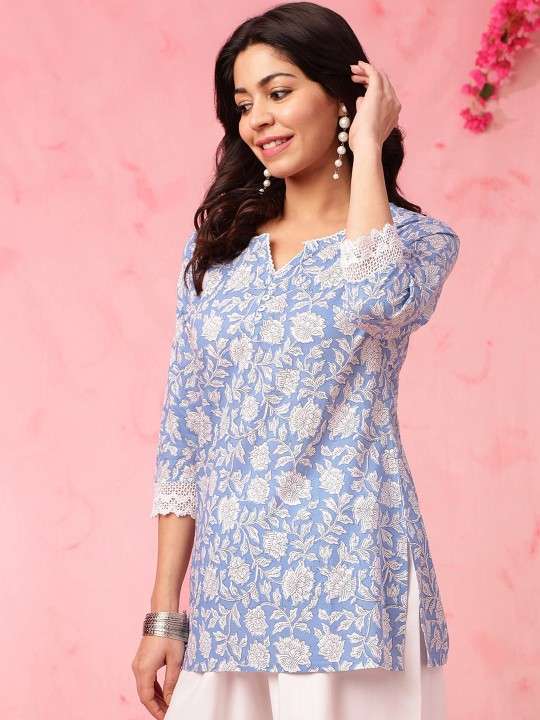 Women’s Rayon Floral Printed Straight Short Kurti Set