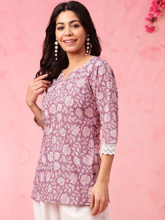 Women’s Rayon Floral Printed Straight Short Kurti Set